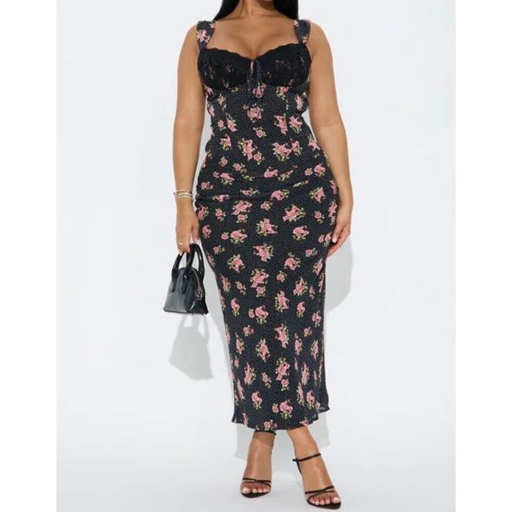 Floral Maxi Skirt Set - Black/Pink